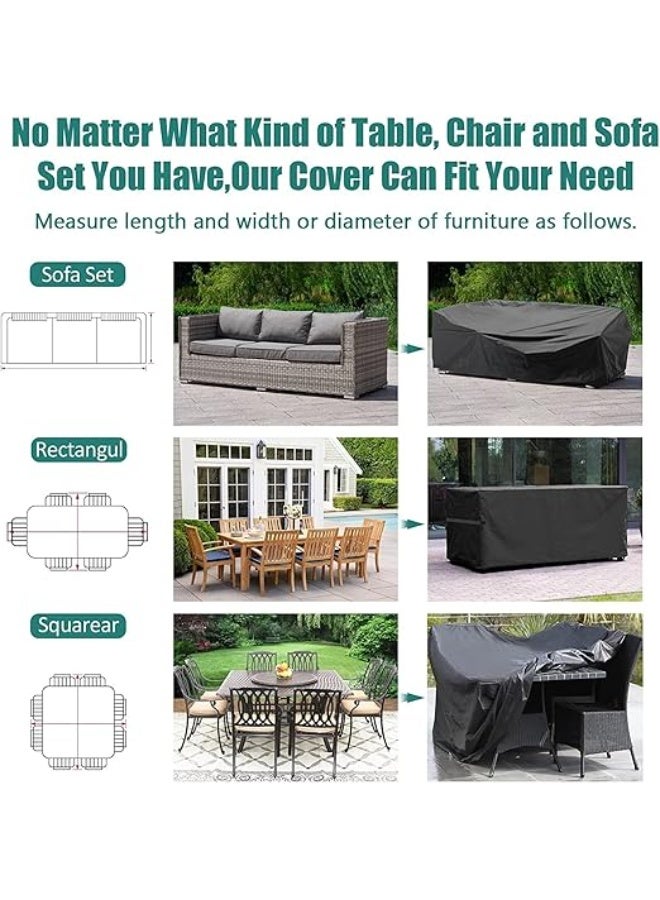Garden Furniture Covers Waterproof 242x162x100cm, Patio Table & Outdoor Sofa Set Covers, 420D Oxford Fabric, Black - Image 4